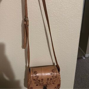 Floral Embossed Tan Leather Crossbody Bag